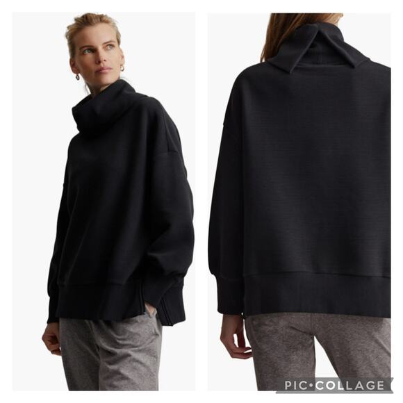 Varley Tops - Varley Black Milton Cowl Neck Sweatshirt Side Zippers Size XS
